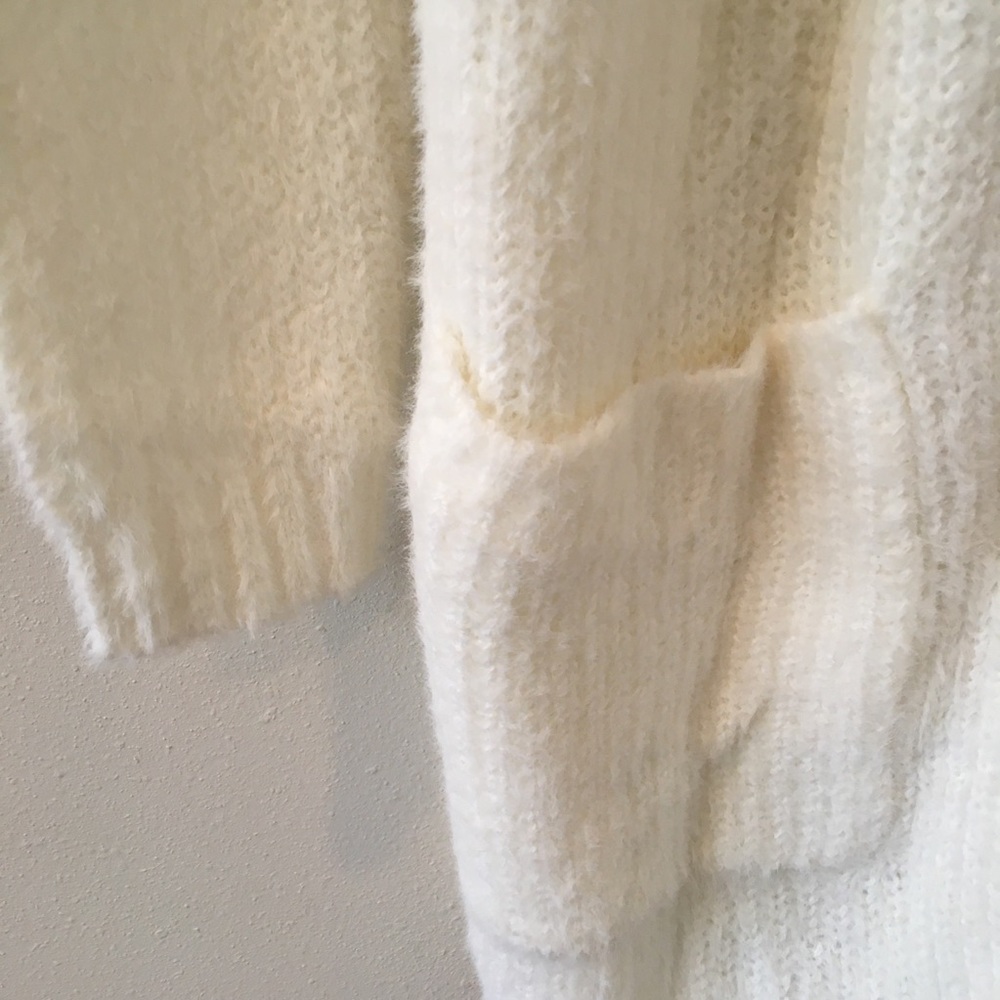 Fuzzy Cardigan Sweater Knitted Slim Fit Open Front Long Sleeve White Warm & Cozy - Picture 8 of 13